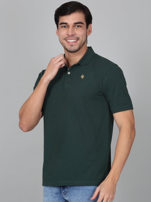 T-Shirt for Men | Breathable & Soft with Color Fastness Regular Fit Polo Neck Poly Cotton Fabric Solid Pattern