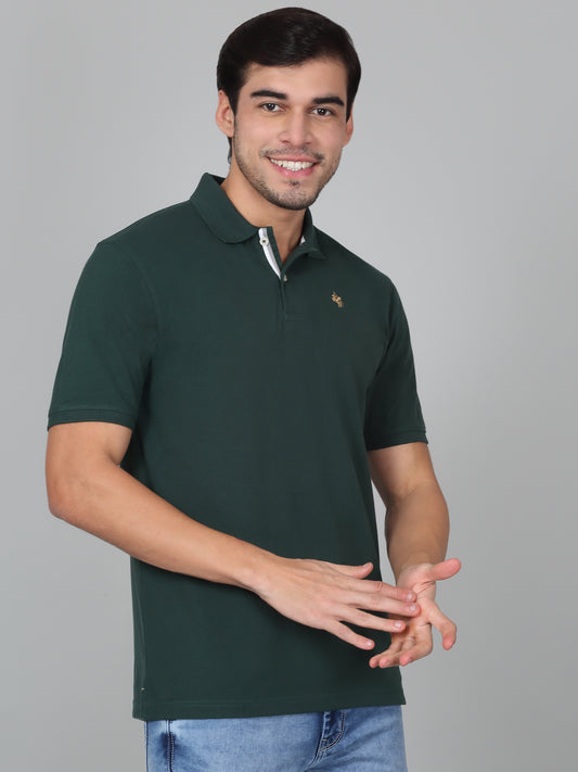 T-Shirt for Men | Breathable & Soft with Color Fastness Regular Fit Polo Neck Poly Cotton Fabric Solid Pattern