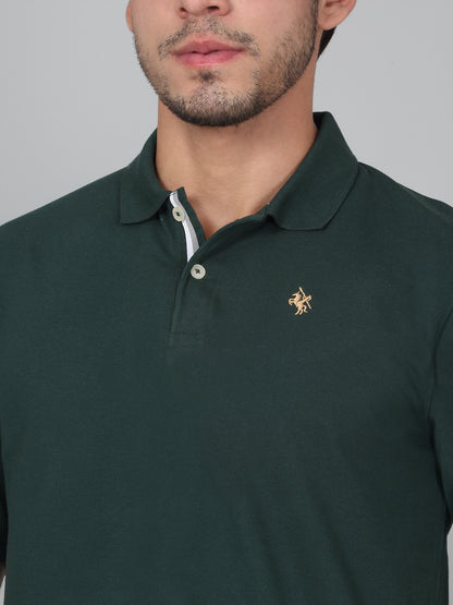 T-Shirt for Men | Breathable & Soft with Color Fastness Regular Fit Polo Neck Poly Cotton Fabric Solid Pattern