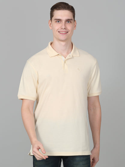 T-Shirt for Men | Breathable & Soft with Color Fastness Regular Fit Polo Neck Poly Cotton Fabric Solid Pattern