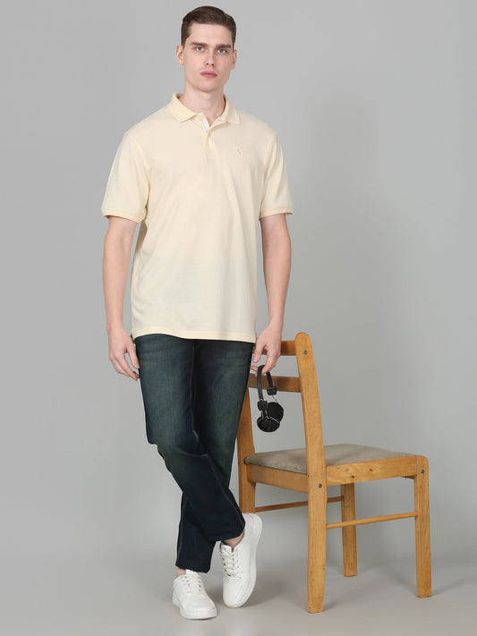 T-Shirt for Men | Breathable & Soft with Color Fastness Regular Fit Polo Neck Poly Cotton Fabric Solid Pattern