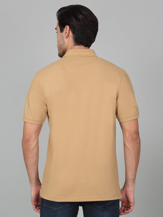 Men's Khaki Solid Regular Fit Half Sleeve Casual T-Shirt
