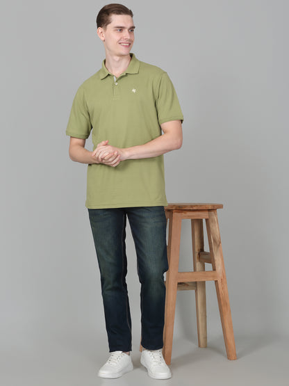 T-Shirt for Men | Breathable & Soft with Color Fastness Regular Fit Polo Neck Poly Cotton Fabric Solid Pattern
