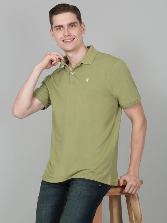 T-Shirt for Men | Breathable & Soft with Color Fastness Regular Fit Polo Neck Poly Cotton Fabric Solid Pattern
