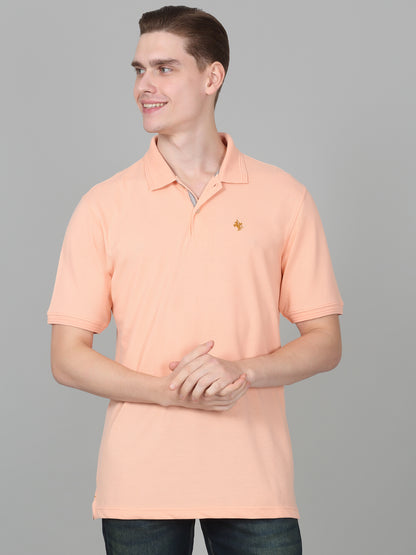 Men's Peach Solid Regular Fit Half Sleeve Casual T-Shirt
