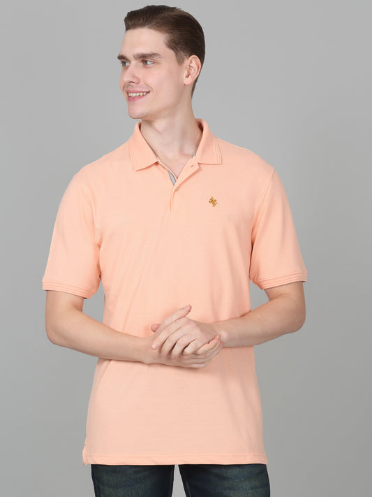 Men's Peach Solid Regular Fit Half Sleeve Casual T-Shirt