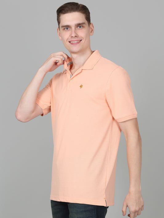 Men's Peach Solid Regular Fit Half Sleeve Casual T-Shirt
