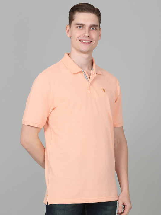Men's Peach Solid Regular Fit Half Sleeve Casual T-Shirt