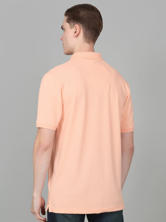 Men's Peach Solid Regular Fit Half Sleeve Casual T-Shirt