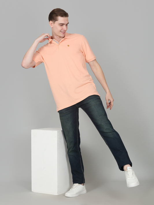 Men's Peach Solid Regular Fit Half Sleeve Casual T-Shirt