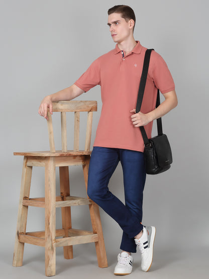 T-Shirt for Men | Breathable & Soft with Color Fastness Regular Fit Polo Neck Poly Cotton Fabric Solid Pattern