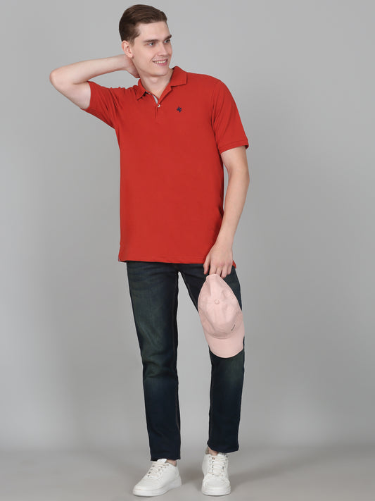 T-Shirt for Men | Breathable & Soft with Color Fastness Regular Fit Polo Neck Poly Cotton Fabric Solid Pattern
