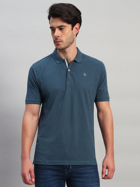 Men's Teal Solid Regular Fit Half Sleeve Casual T-Shirt