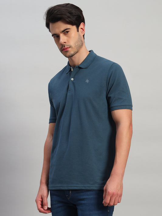 Men's Teal Solid Regular Fit Half Sleeve Casual T-Shirt