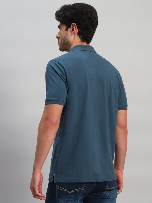 Men's Teal Solid Regular Fit Half Sleeve Casual T-Shirt