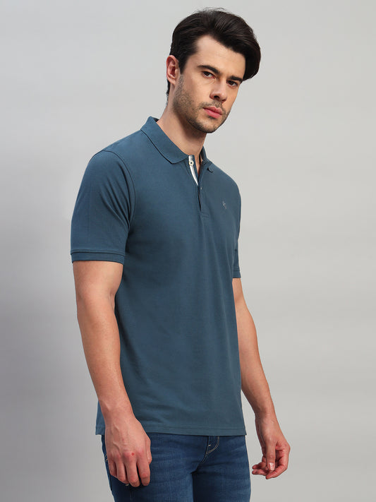 Men's Teal Solid Regular Fit Half Sleeve Casual T-Shirt