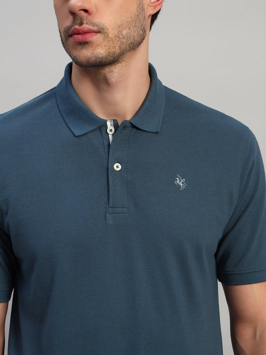 Men's Teal Solid Regular Fit Half Sleeve Casual T-Shirt