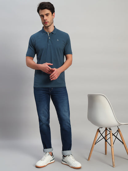 Men's Teal Solid Regular Fit Half Sleeve Casual T-Shirt