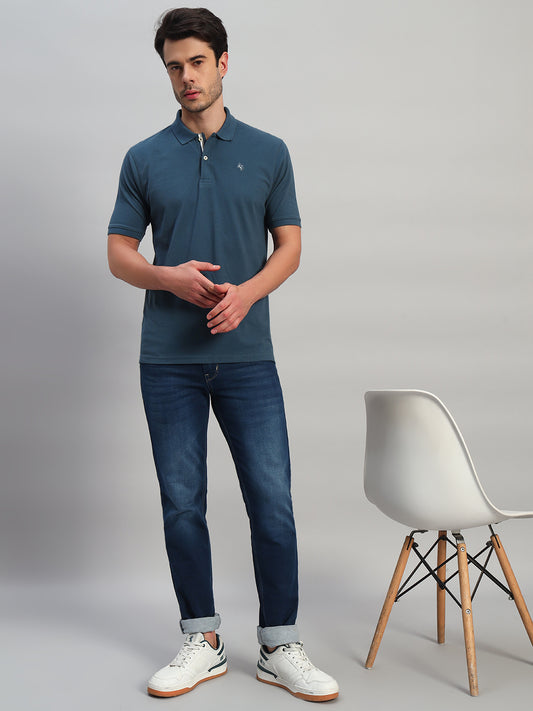 Men's Teal Solid Regular Fit Half Sleeve Casual T-Shirt