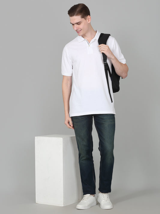 T-Shirt for Men | Breathable & Soft with Color Fastness Regular Fit Polo Neck Poly Cotton Fabric Solid Pattern