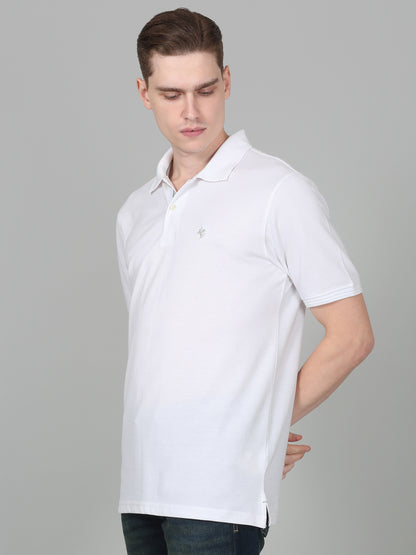 T-Shirt for Men | Breathable & Soft with Color Fastness Regular Fit Polo Neck Poly Cotton Fabric Solid Pattern