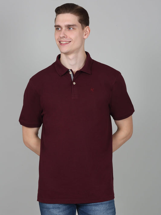 T-Shirt for Men | Breathable & Soft with Color Fastness Regular Fit Polo Neck Poly Cotton Fabric Solid Pattern
