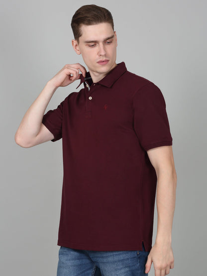 T-Shirt for Men | Breathable & Soft with Color Fastness Regular Fit Polo Neck Poly Cotton Fabric Solid Pattern