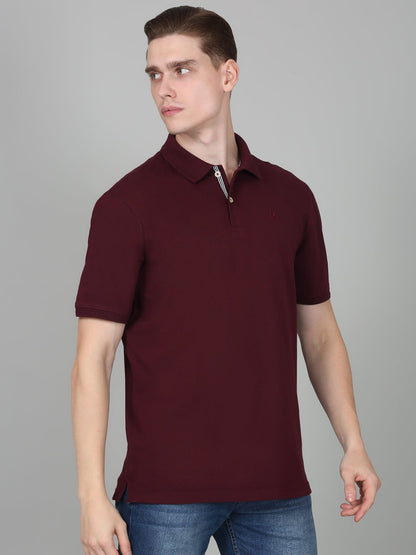 T-Shirt for Men | Breathable & Soft with Color Fastness Regular Fit Polo Neck Poly Cotton Fabric Solid Pattern