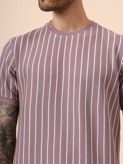 T-Shirt for Men | Breathable & Soft with Color Fastness Regular Fit Round Neck Poly Cotton Fabric Striped Pattern