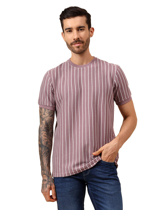 T-Shirt for Men | Breathable & Soft with Color Fastness Regular Fit Round Neck Poly Cotton Fabric Striped Pattern