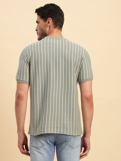 T-Shirt for Men | Breathable & Soft with Color Fastness Regular Fit Round Neck Poly Cotton Fabric Striped Pattern