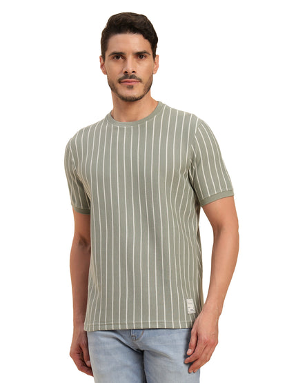 T-Shirt for Men | Breathable & Soft with Color Fastness Regular Fit Round Neck Poly Cotton Fabric Striped Pattern