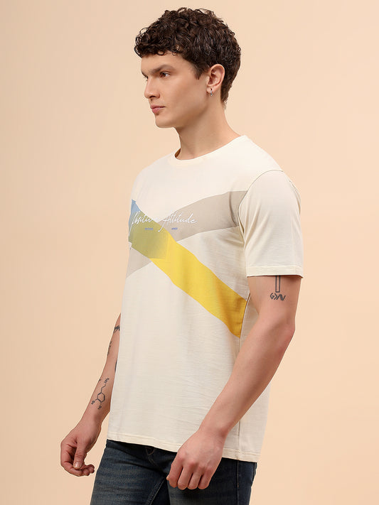 T-Shirt for Men | Breathable & Soft with Color Fastness Regular Fit Round Neck Poly Cotton Fabric Colour Block Pattern