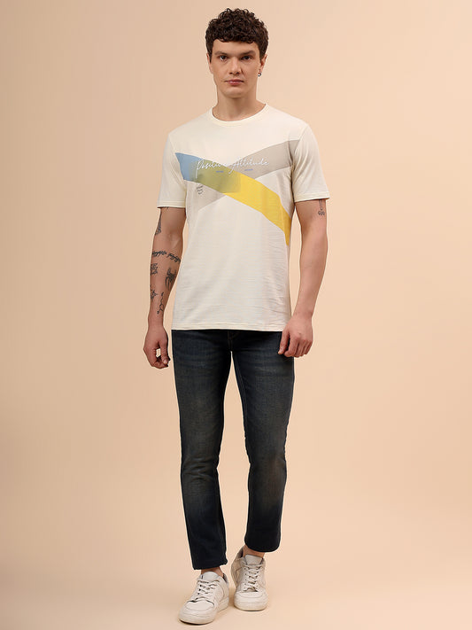 T-Shirt for Men | Breathable & Soft with Color Fastness Regular Fit Round Neck Poly Cotton Fabric Colour Block Pattern