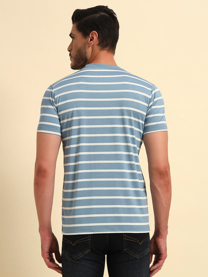 T-Shirt for Men | Breathable & Soft with Color Fastness Regular Fit Round Neck Lycra Fabric Striped Pattern
