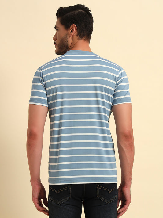 T-Shirt for Men | Breathable & Soft with Color Fastness Regular Fit Round Neck Lycra Fabric Striped Pattern