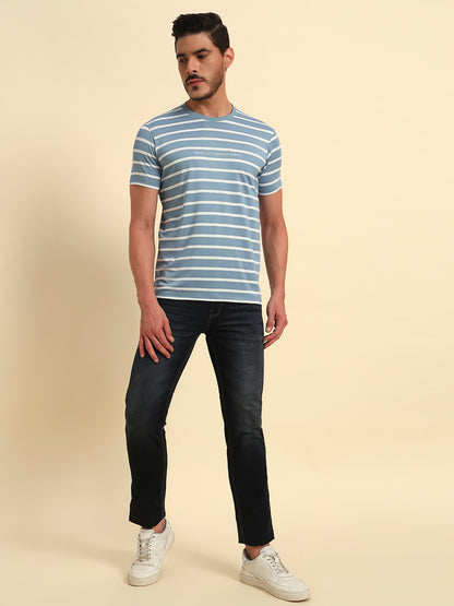 T-Shirt for Men | Breathable & Soft with Color Fastness Regular Fit Round Neck Lycra Fabric Striped Pattern
