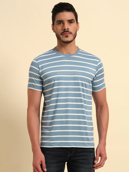 T-Shirt for Men | Breathable & Soft with Color Fastness Regular Fit Round Neck Lycra Fabric Striped Pattern