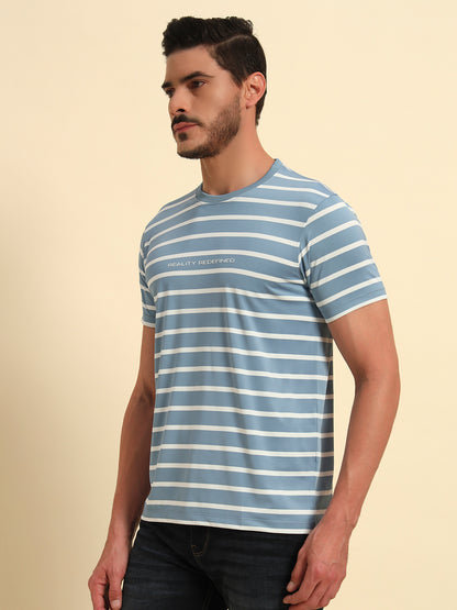 T-Shirt for Men | Breathable & Soft with Color Fastness Regular Fit Round Neck Lycra Fabric Striped Pattern