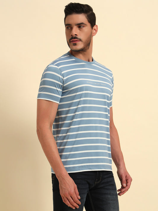 T-Shirt for Men | Breathable & Soft with Color Fastness Regular Fit Round Neck Lycra Fabric Striped Pattern