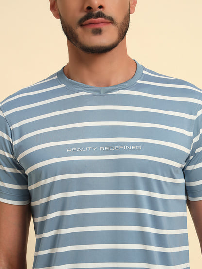 T-Shirt for Men | Breathable & Soft with Color Fastness Regular Fit Round Neck Lycra Fabric Striped Pattern