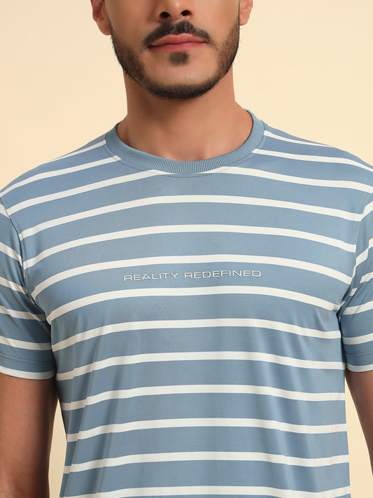 T-Shirt for Men | Breathable & Soft with Color Fastness Regular Fit Round Neck Lycra Fabric Striped Pattern