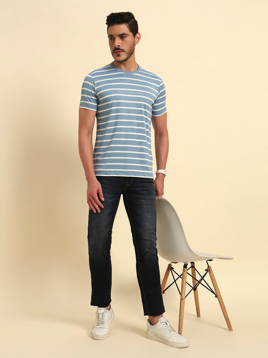 T-Shirt for Men | Breathable & Soft with Color Fastness Regular Fit Round Neck Lycra Fabric Striped Pattern