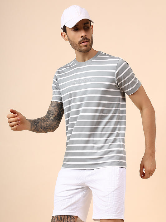 T-Shirt for Men | Breathable & Soft with Color Fastness Regular Fit Round Neck Lycra Fabric Striped Pattern