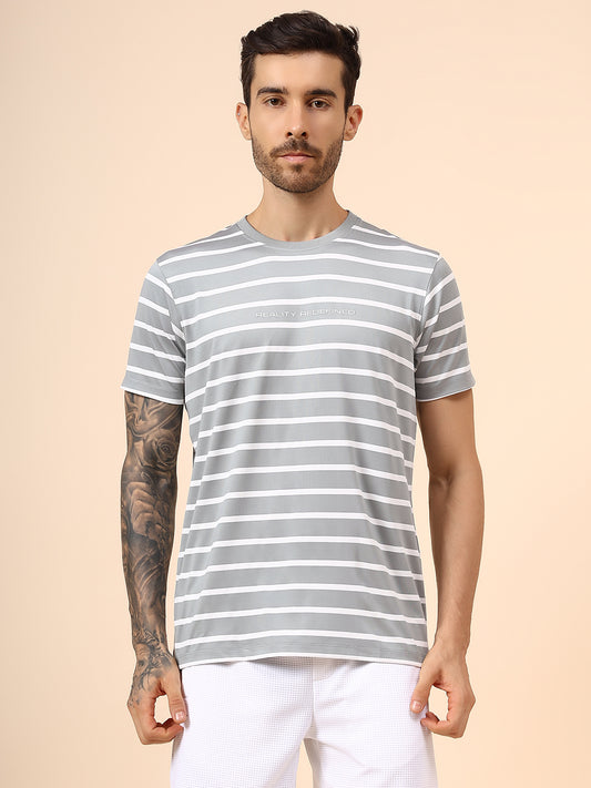 T-Shirt for Men | Breathable & Soft with Color Fastness Regular Fit Round Neck Lycra Fabric Striped Pattern