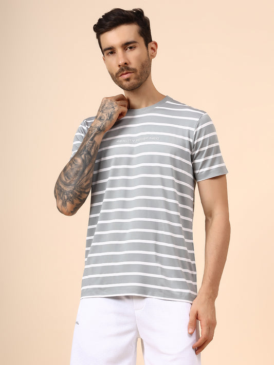 T-Shirt for Men | Breathable & Soft with Color Fastness Regular Fit Round Neck Lycra Fabric Striped Pattern