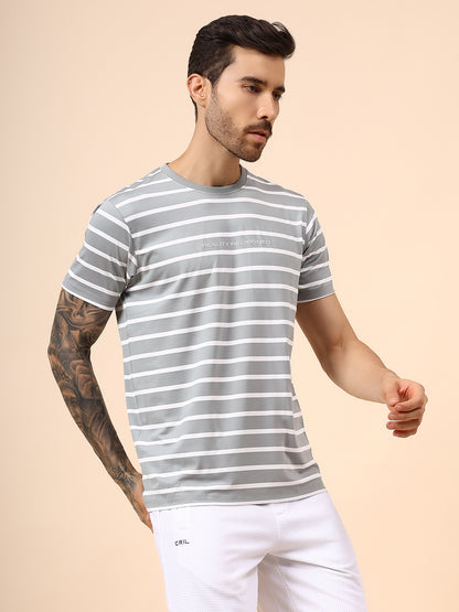 T-Shirt for Men | Breathable & Soft with Color Fastness Regular Fit Round Neck Lycra Fabric Striped Pattern