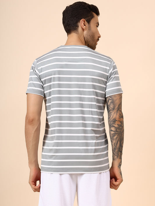 T-Shirt for Men | Breathable & Soft with Color Fastness Regular Fit Round Neck Lycra Fabric Striped Pattern