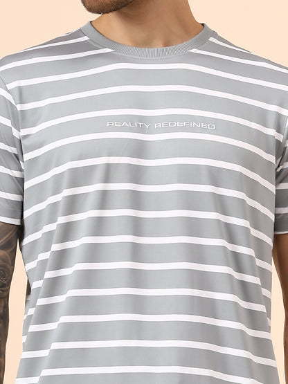 T-Shirt for Men | Breathable & Soft with Color Fastness Regular Fit Round Neck Lycra Fabric Striped Pattern