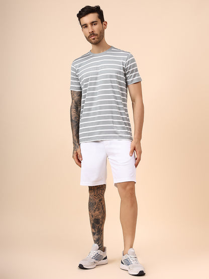 T-Shirt for Men | Breathable & Soft with Color Fastness Regular Fit Round Neck Lycra Fabric Striped Pattern
